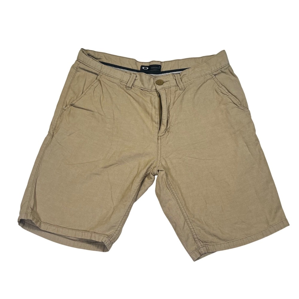Oakley Chino Shorts Mens 34 Tan Linen Regular Fit Casual Gorpcore